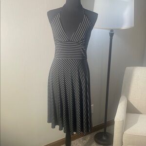 Elegant Black and White Striped Halter Dress
